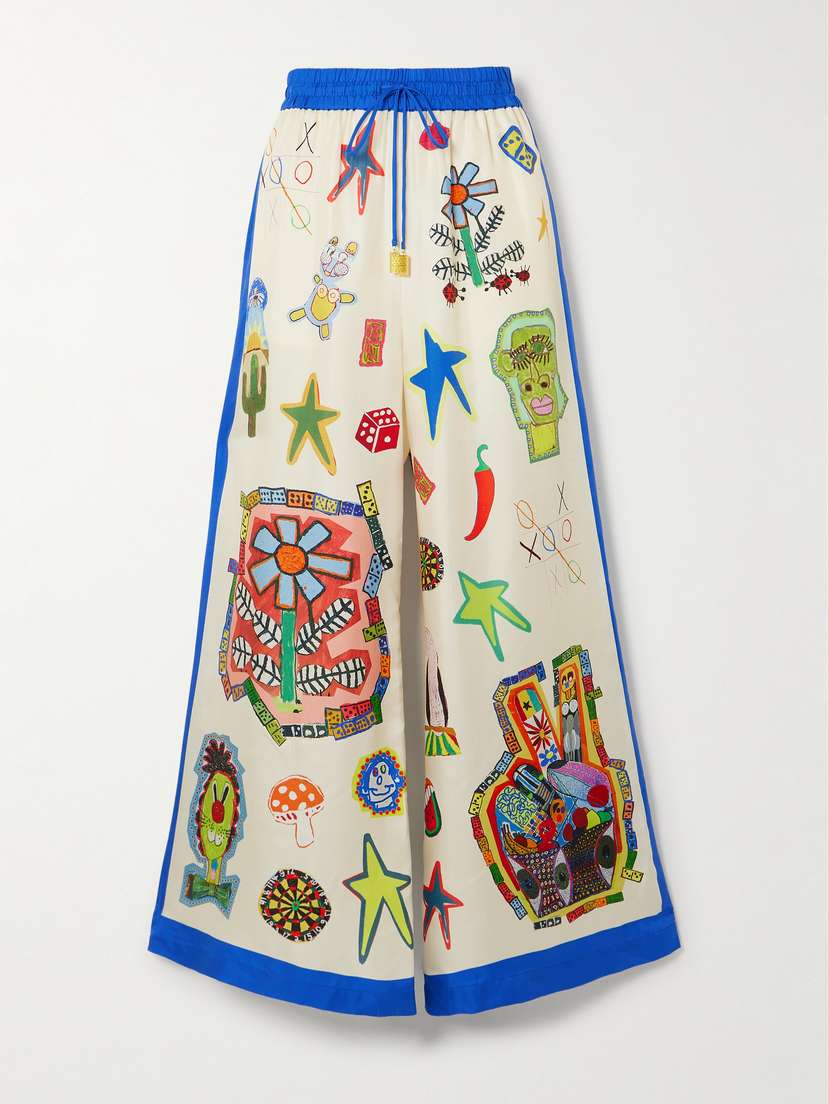 ALEMAIS Rollers Printed Silk-twill Wide-leg Pants