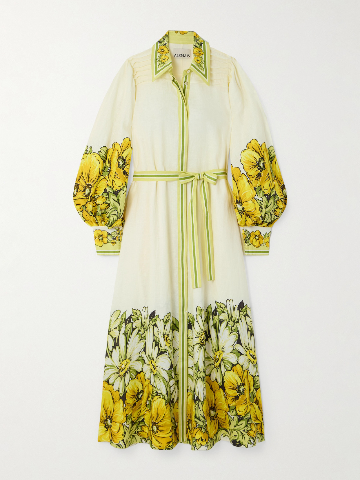 Alemais Gisela Floral-print Linen Maxi Shirt Dress In Yellow