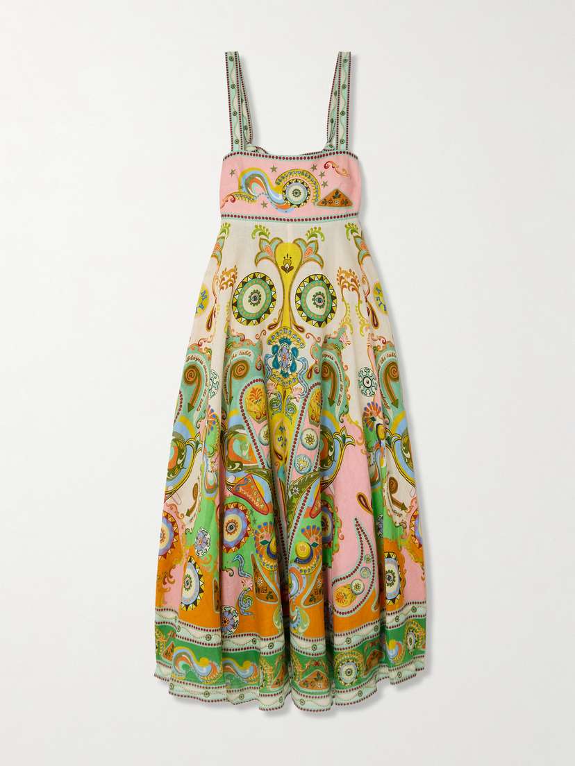ALEMAIS Pinball Printed Linen Midi Dress - UK 14