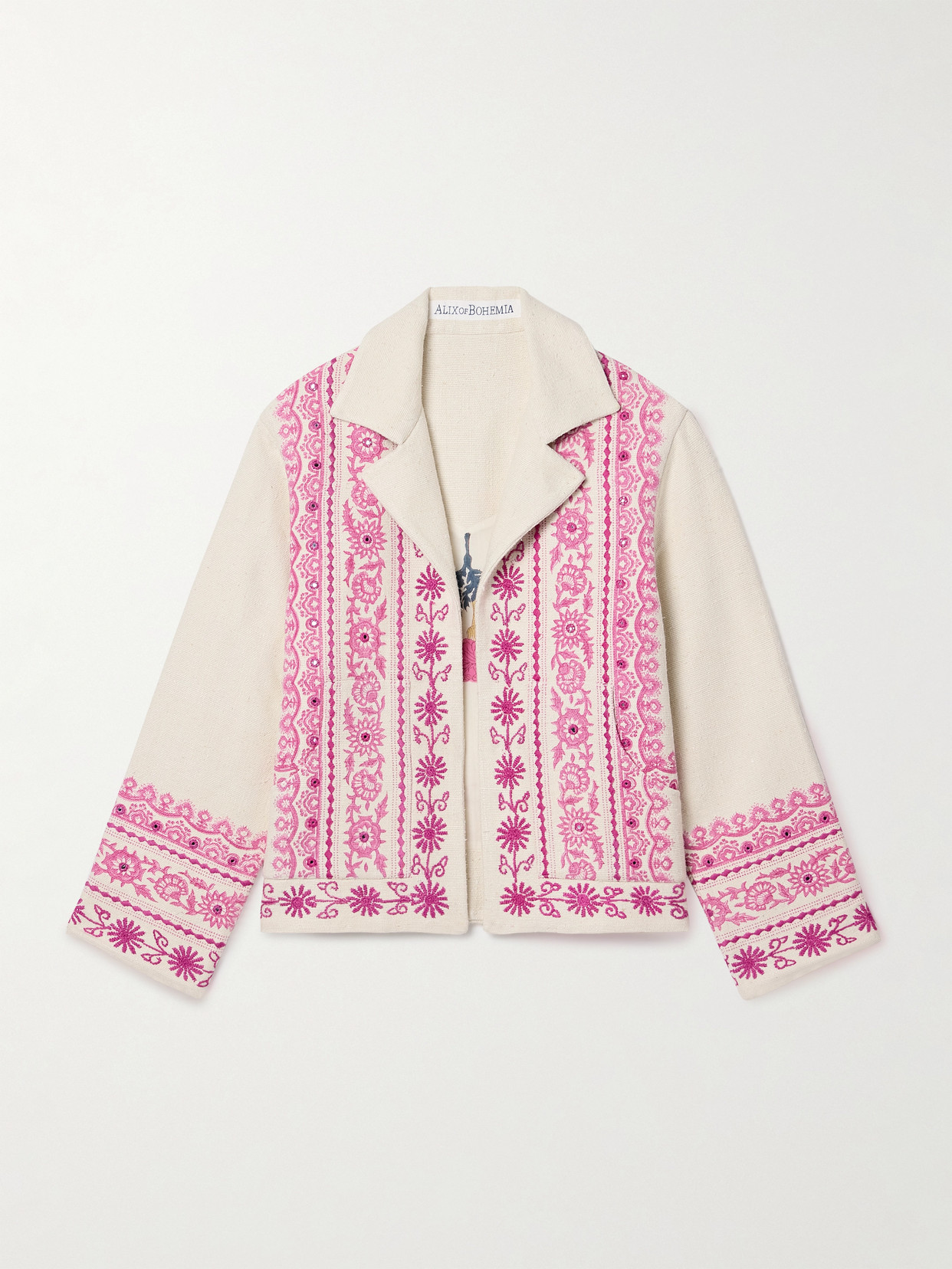 Alix Of Bohemia Riviera Embellished Embroidered Floral-print Silk-canvas Jacket In Ivory