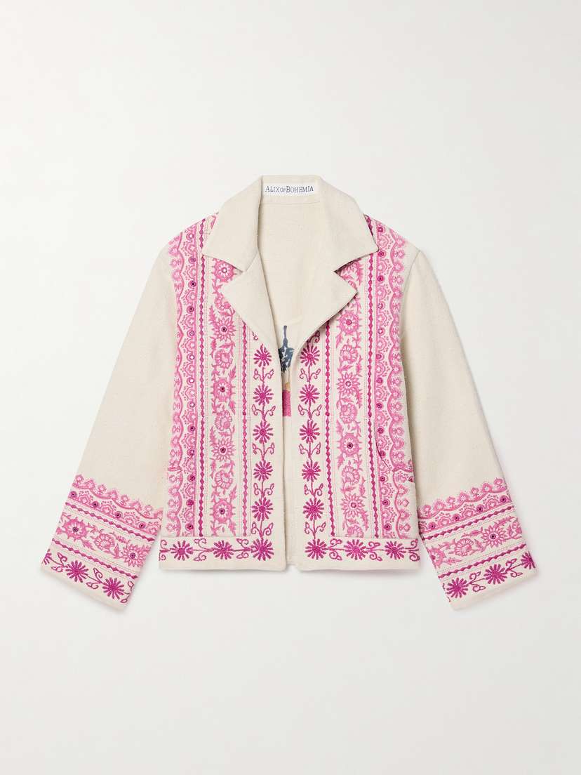 ALIX OF BOHEMIA Riviera Embellished Embroidered Floral-print Silk-canvas Jacket