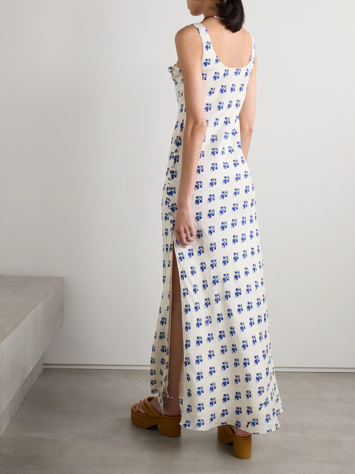 Alix Of Bohemia Adele Floral-print Crinkled-silk Maxi Dress In Ivory