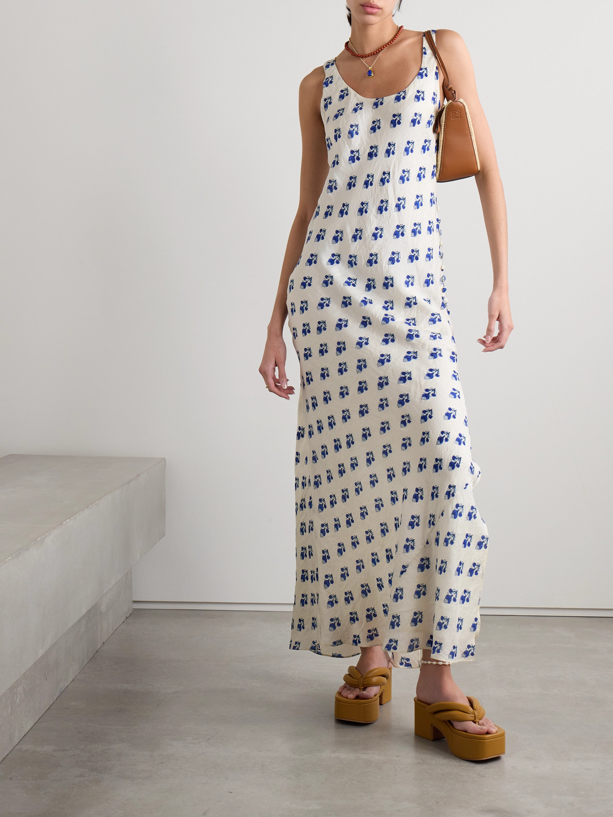 Alix Of Bohemia Adele Floral-print Crinkled-silk Maxi Dress In Ivory