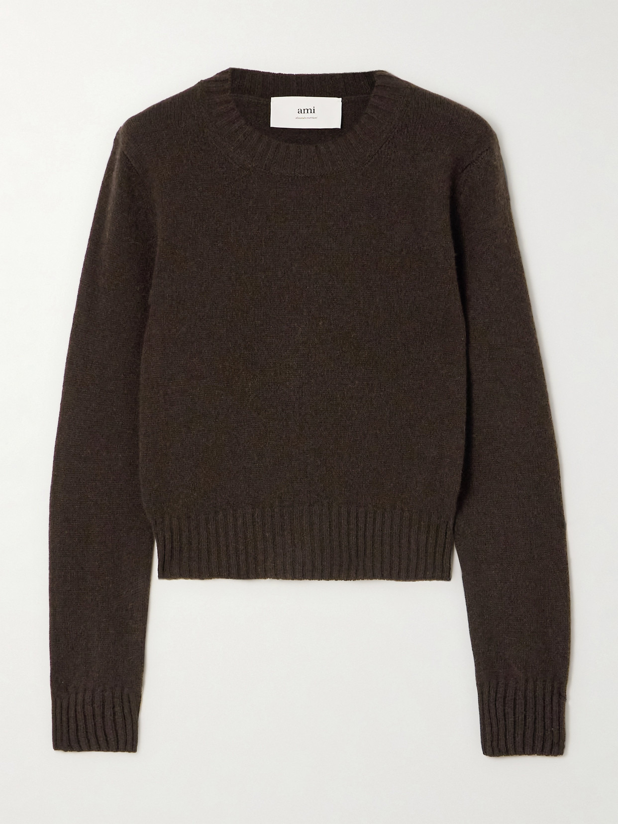 AMI PARIS - Embroidered Cashmere And Wool-blend Sweater - Brown