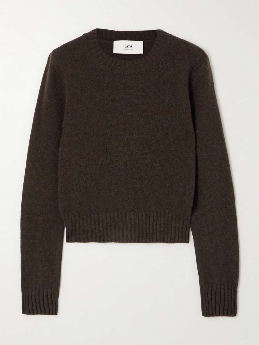 AMI PARIS Embroidered Cashmere And Wool-blend Sweater