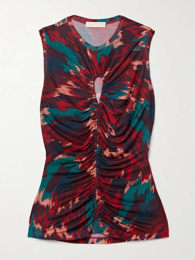 Ulla Johnson Gabi Cutout Ruched Printed Lyocell-jersey Top