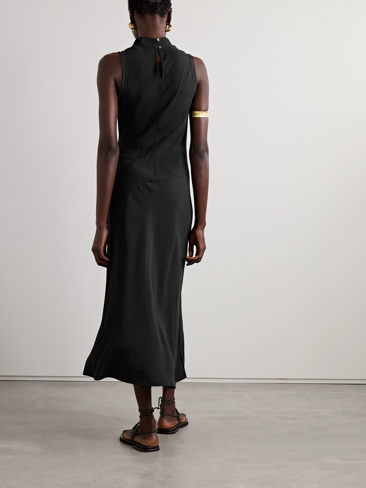 Ulla Johnson Kalena Draped Crepe Midi Dress In Black