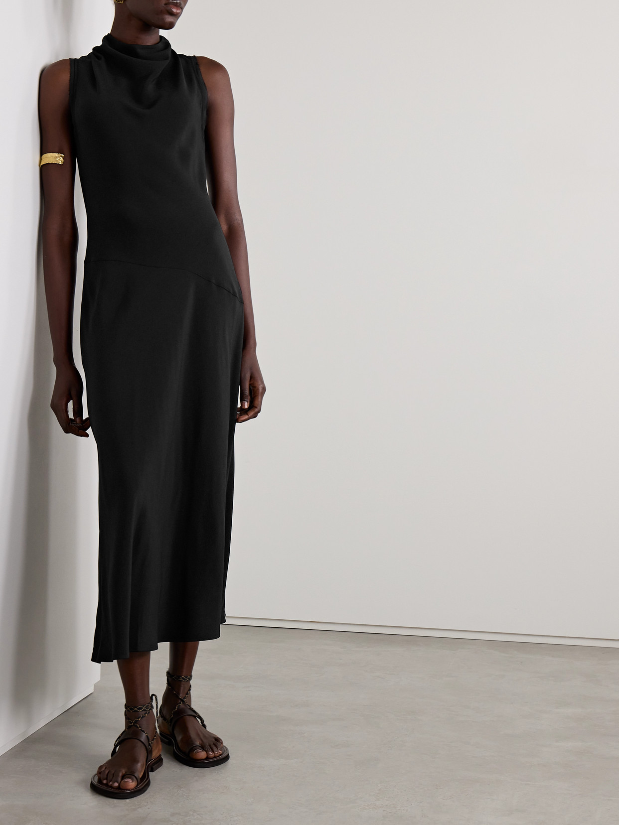 Ulla Johnson Kalena Draped Crepe Midi Dress In Black