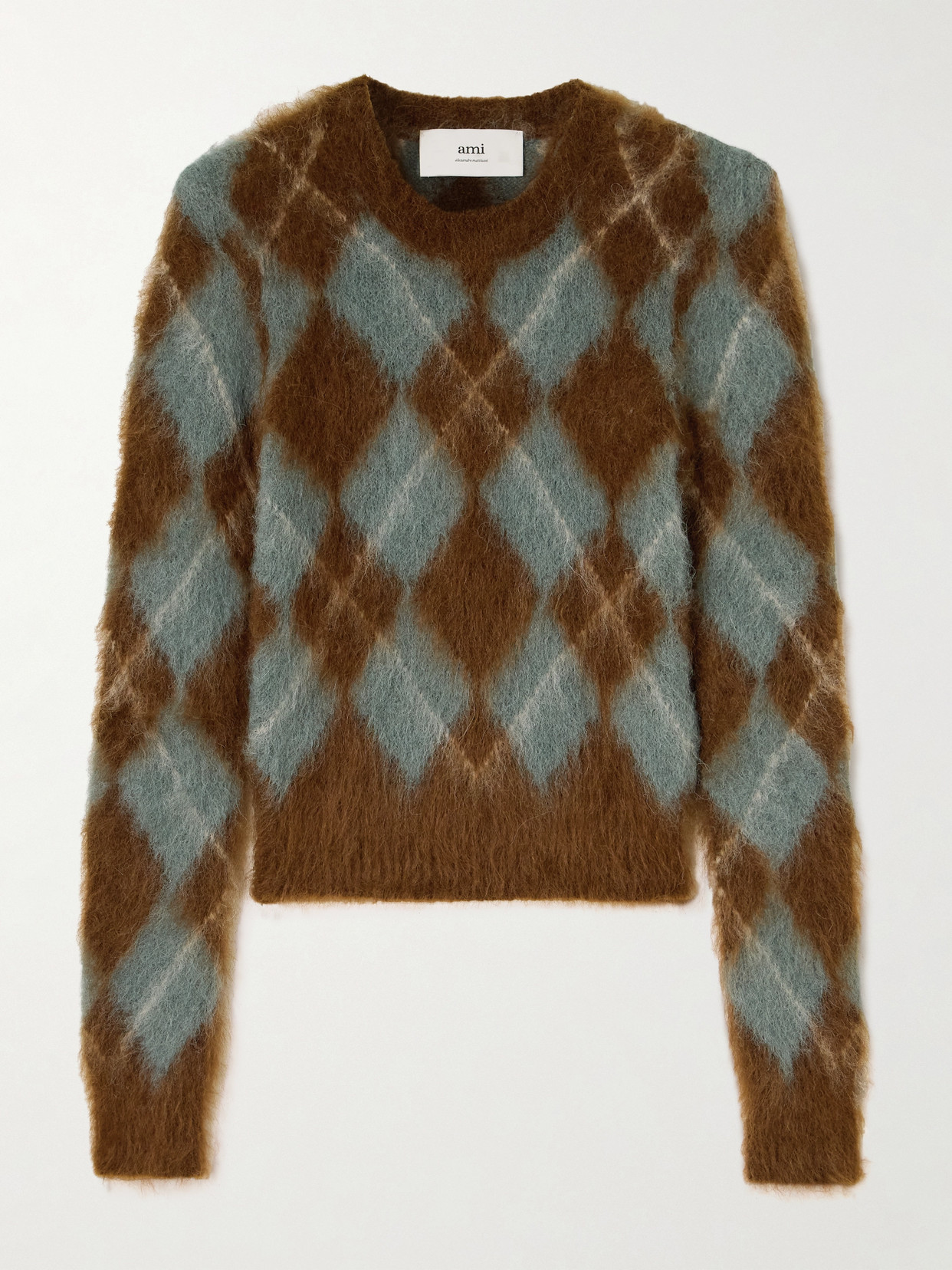 AMI PARIS - Argyle Brushed-knit Sweater - Brown