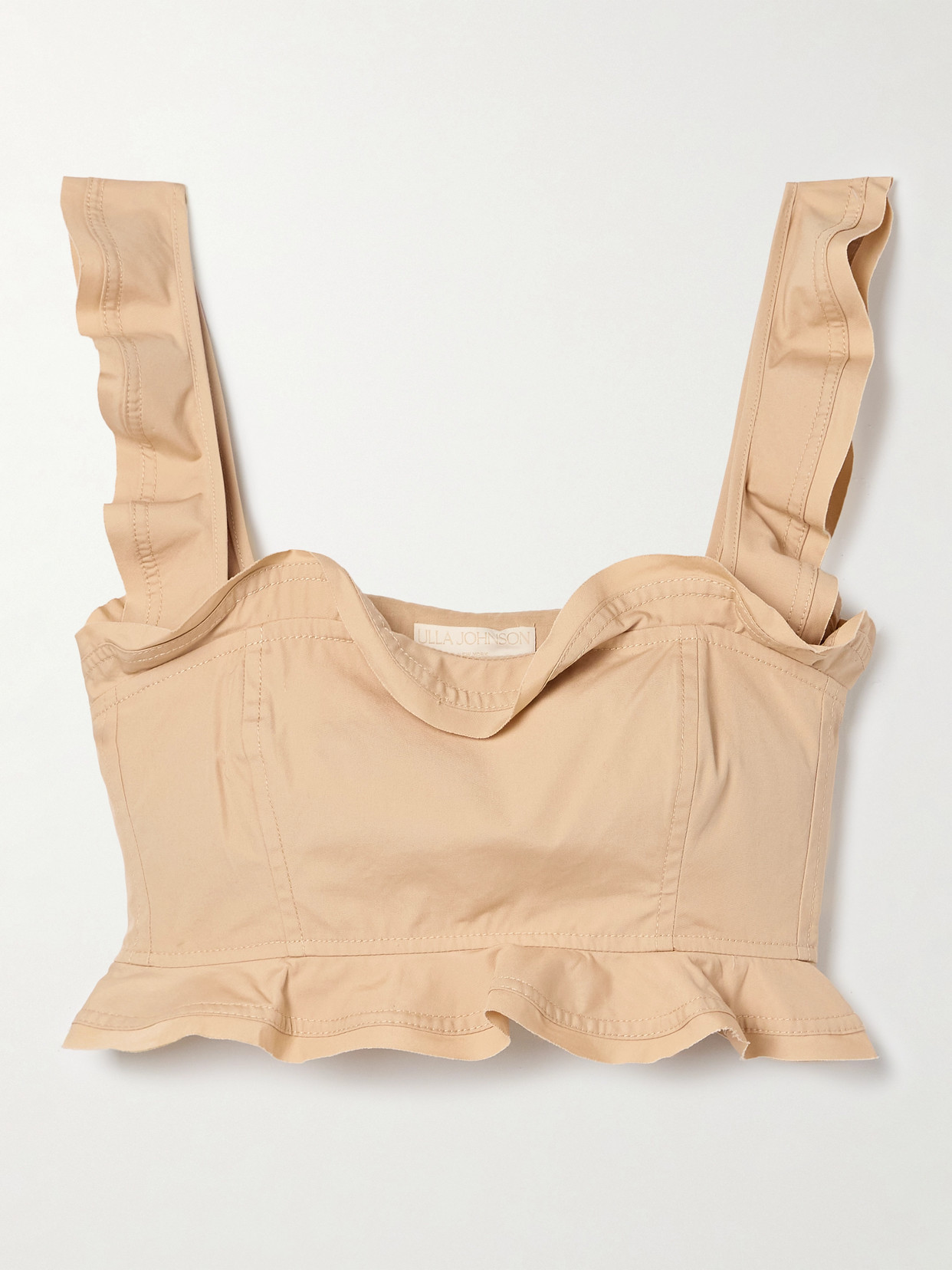 Ulla Johnson Belle Cropped Ruffled Cotton-poplin Top In Neutrals