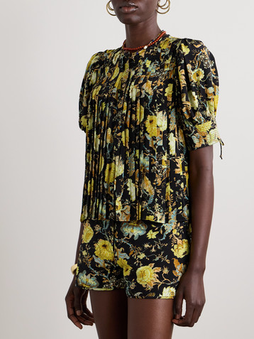 Ulla Johnson Marion pleated floral-print silk crepe de chine blouse
