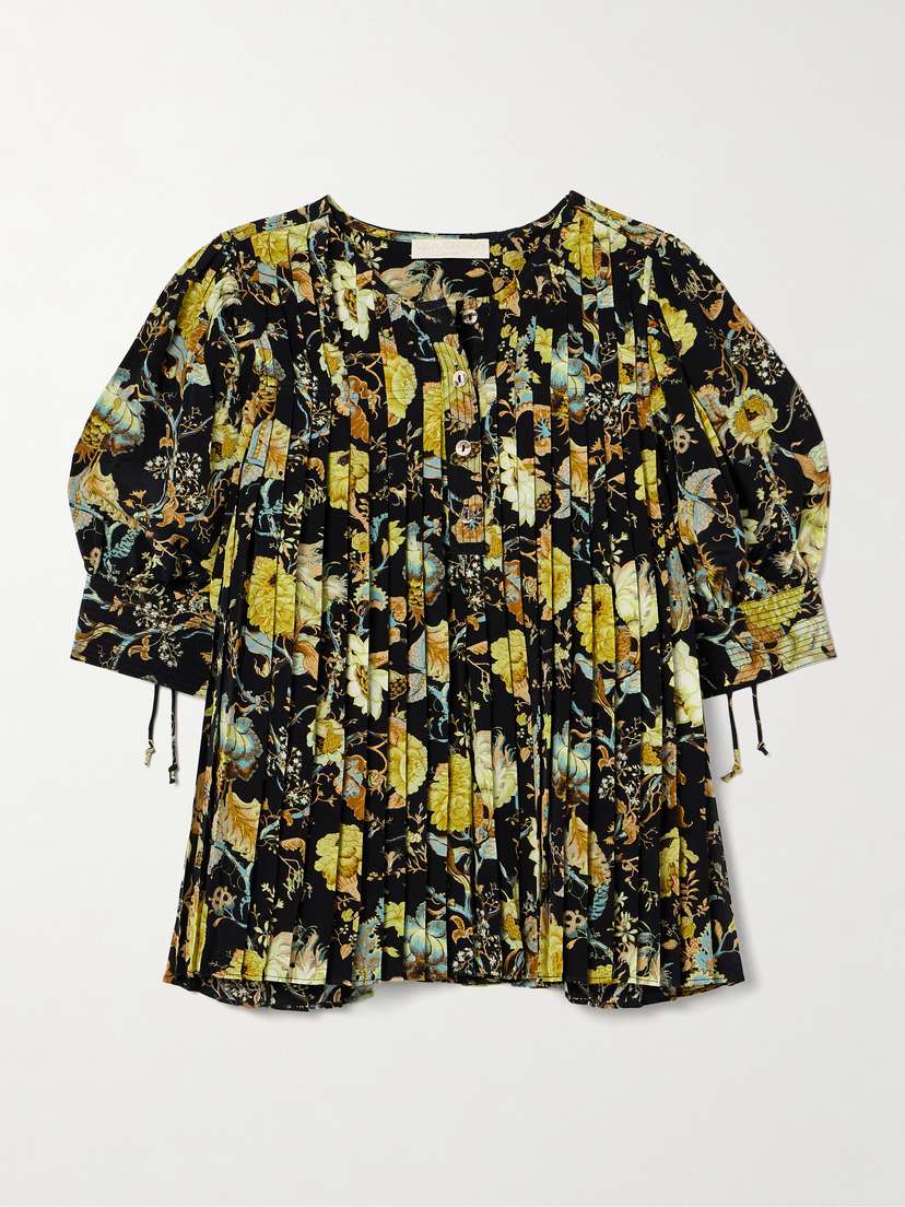 Ulla Johnson Marion Pleated Floral-print Silk Crepe De Chine Blouse