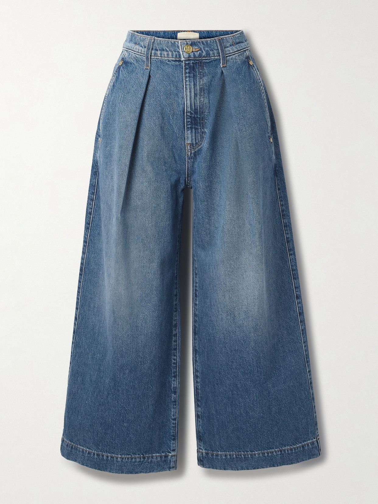 Ulla Johnson The April Cropped Pleated High-rise Wide-leg Jeans In Blue