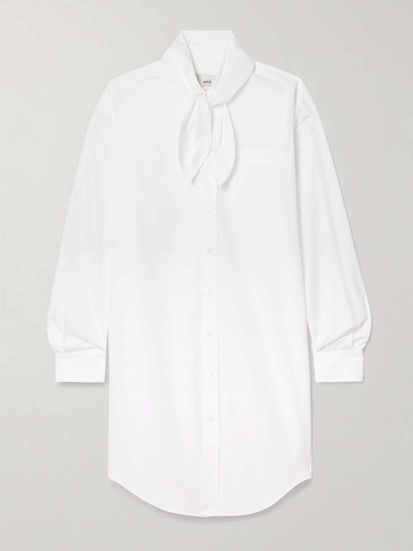 AMI PARIS Tie-detailed Cotton-poplin Mini Shirt Dress