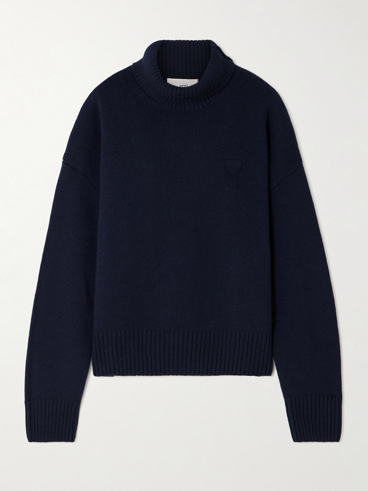 AMI PARIS - Embroidered Merino Wool And Cashmere-blend Turtleneck Sweater - Blue