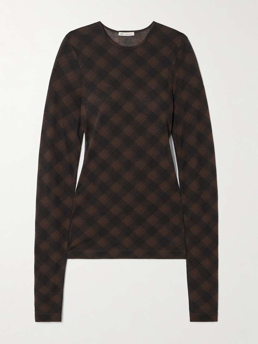 AMI PARIS Checked Cotton-blend Top