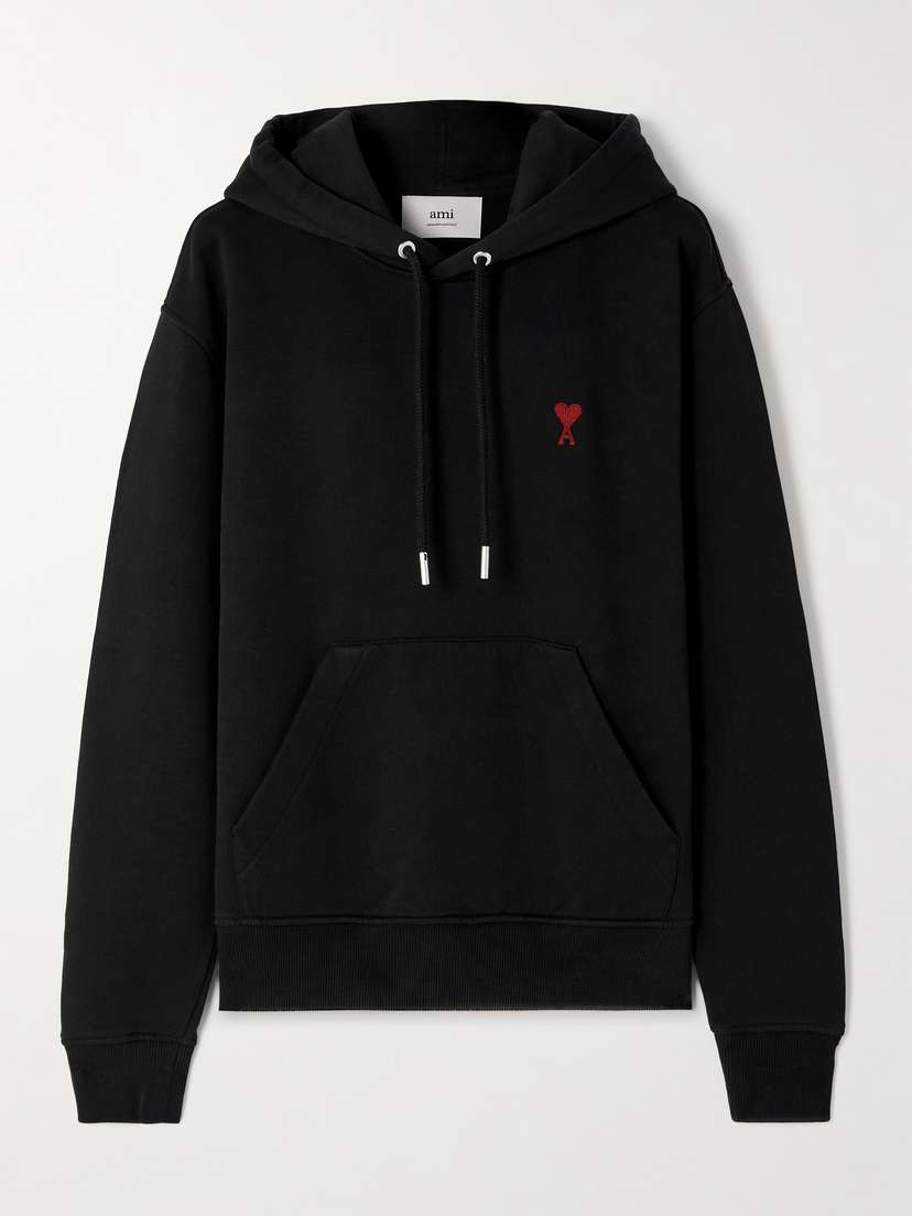 AMI PARIS Embroidered Cotton-blend Jersey Hoodie