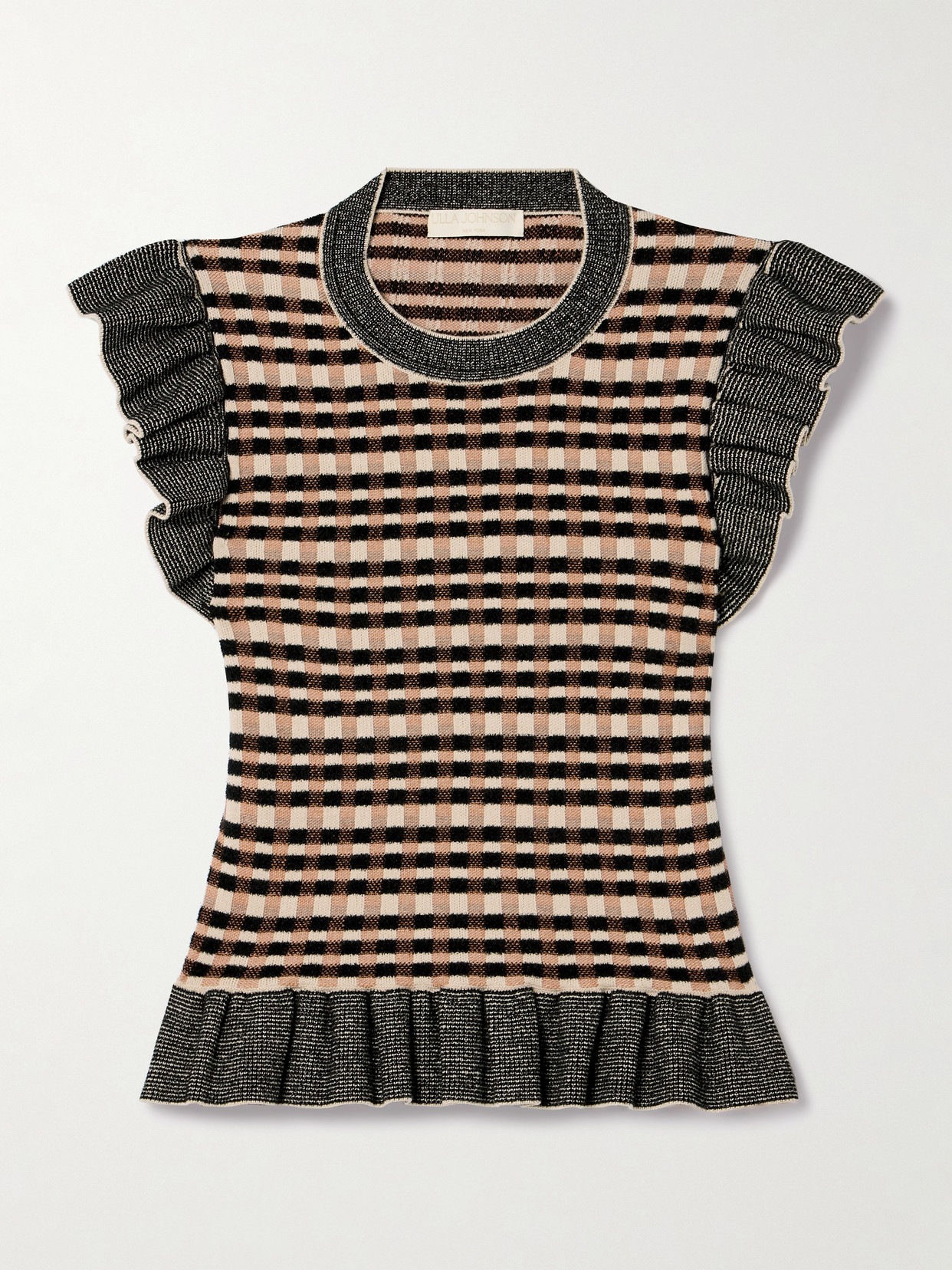 Ulla Johnson Rea Ruffled Checked Jacquard-knit Top In Multi