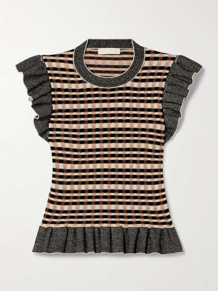 Ulla Johnson Rea Ruffled Checked Jacquard-knit Top