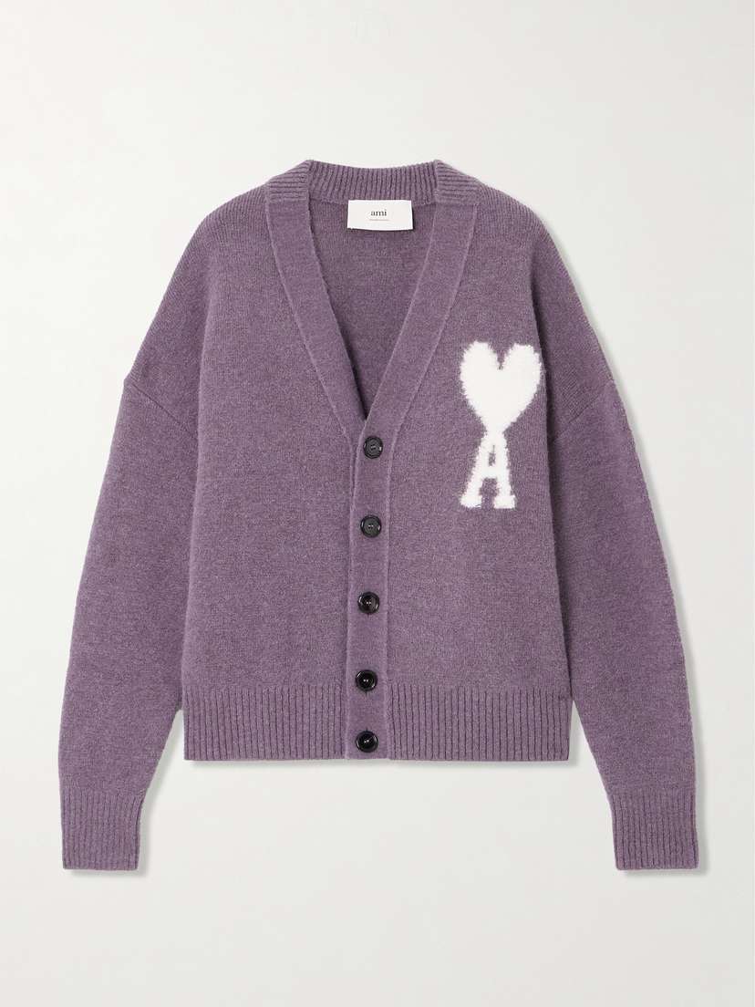 AMI PARIS Adc Intarsia Alpaca-blend Cardigan