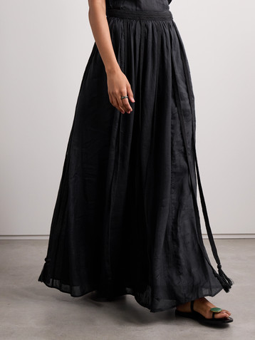 Ulla Johnson Corrine crocheted cotton-trimmed gathered ramie maxi skirt