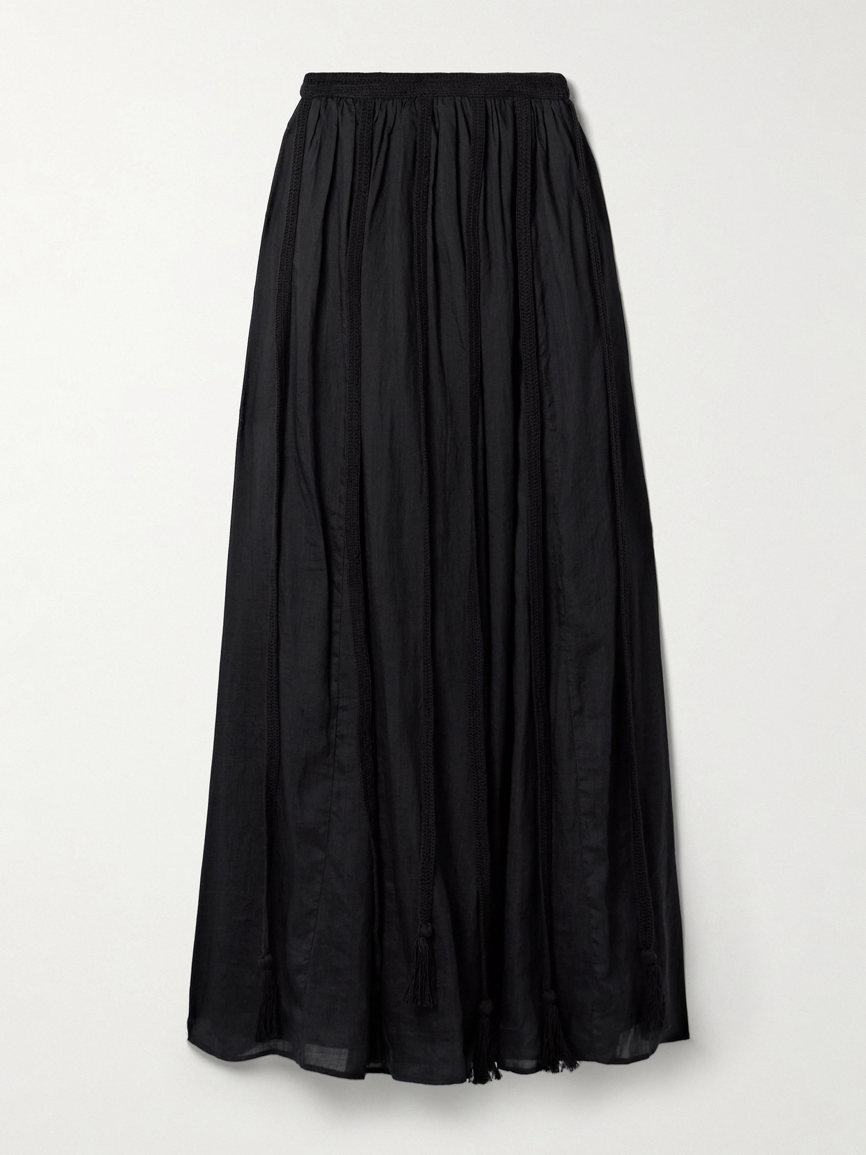 Ulla Johnson Corrine Crocheted Cotton-trimmed Gathered Ramie Maxi Skirt In Black