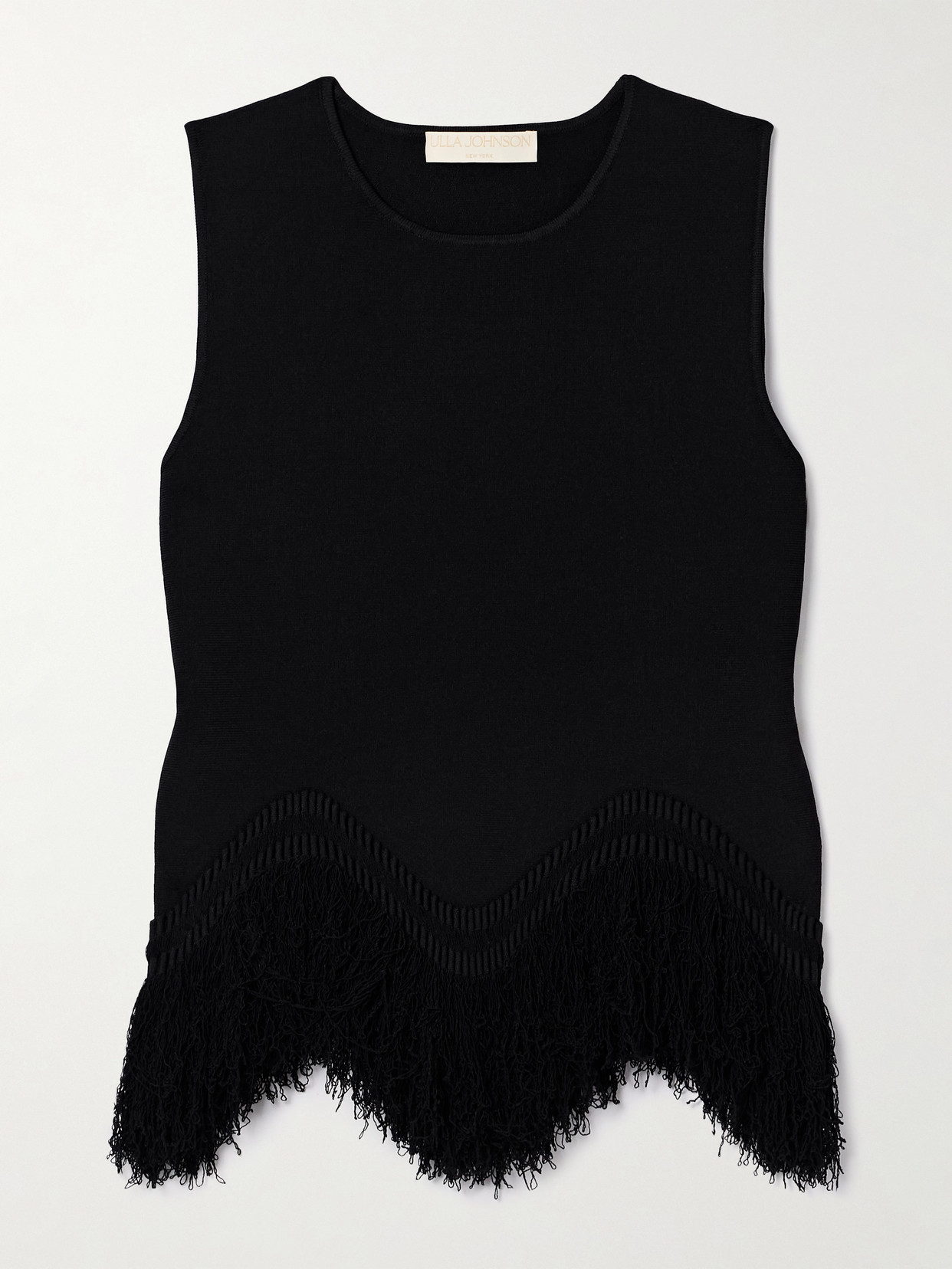 Ulla Johnson Koa Fringed Knitted Top In Black