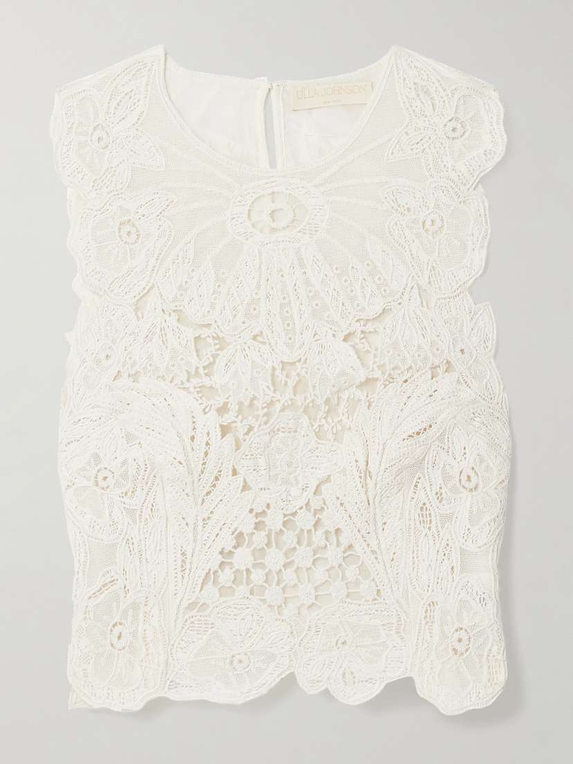 Ulla Johnson Jael Cropped Cotton And Silk-blend Lace Tank