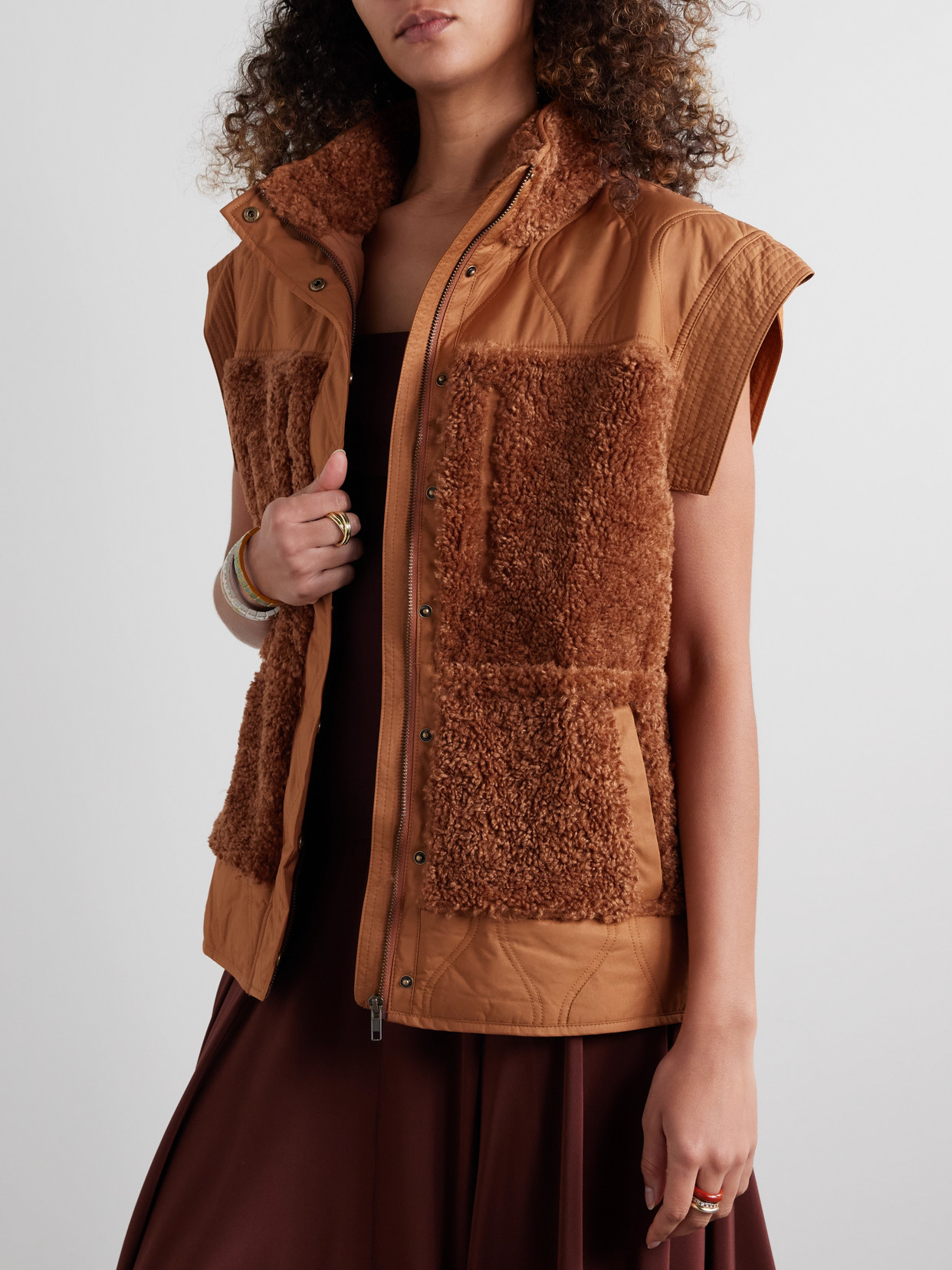 Ulla Johnson Shiloh Faux Shearling-trimmed Quilted Shell Vest In Brown