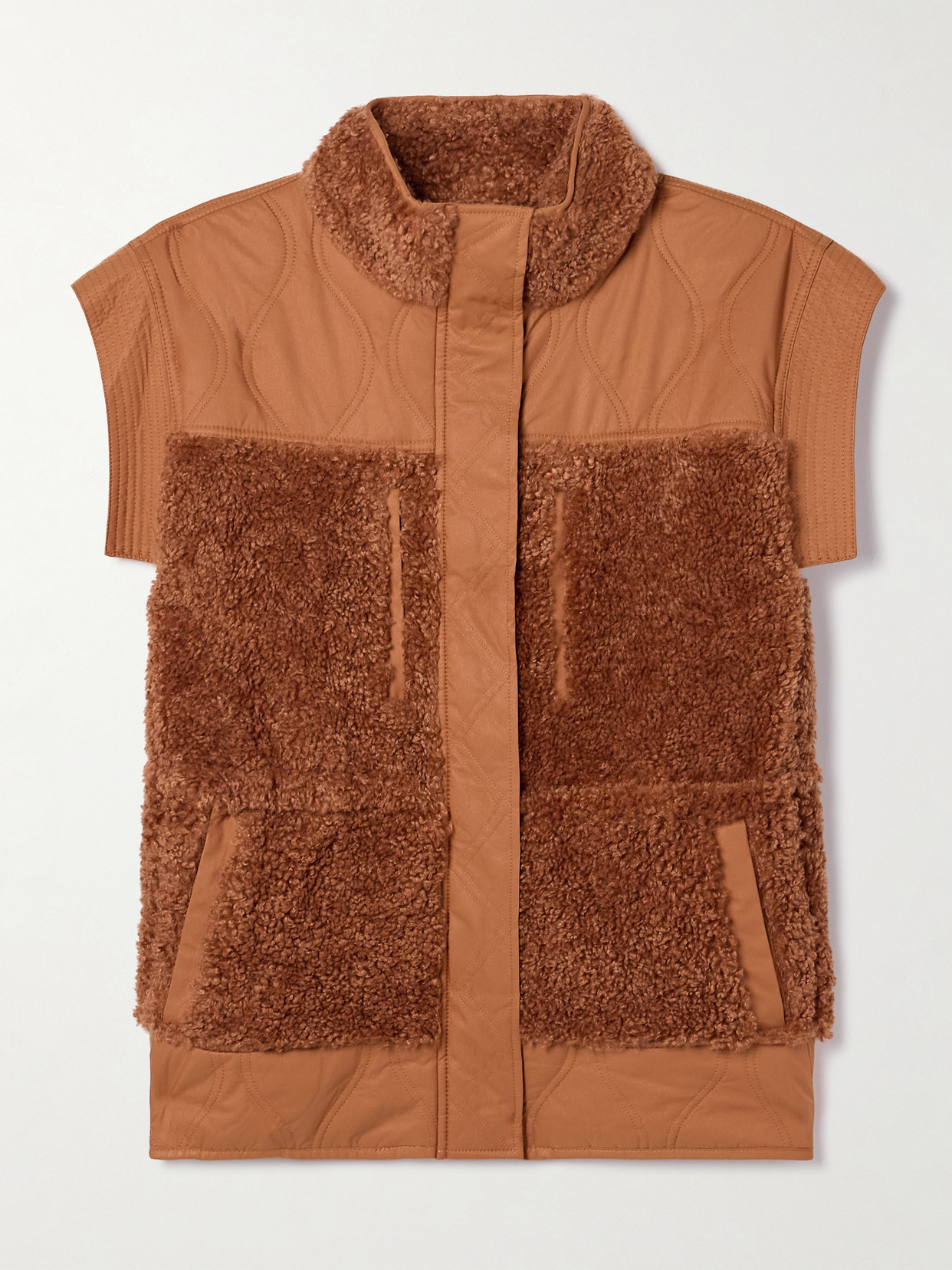 Ulla Johnson Shiloh Faux Shearling-trimmed Quilted Shell Vest In Brown