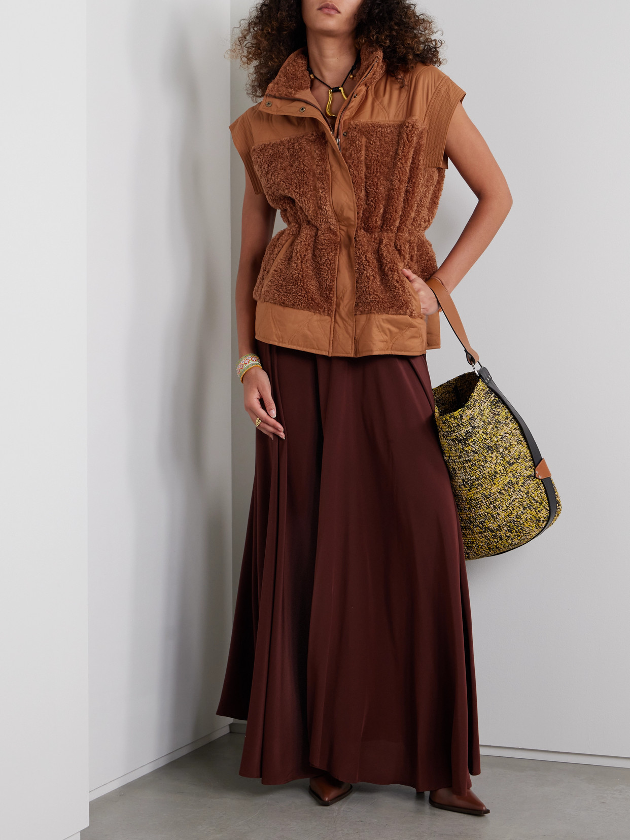 Ulla Johnson Shiloh Faux Shearling-trimmed Quilted Shell Vest In Brown