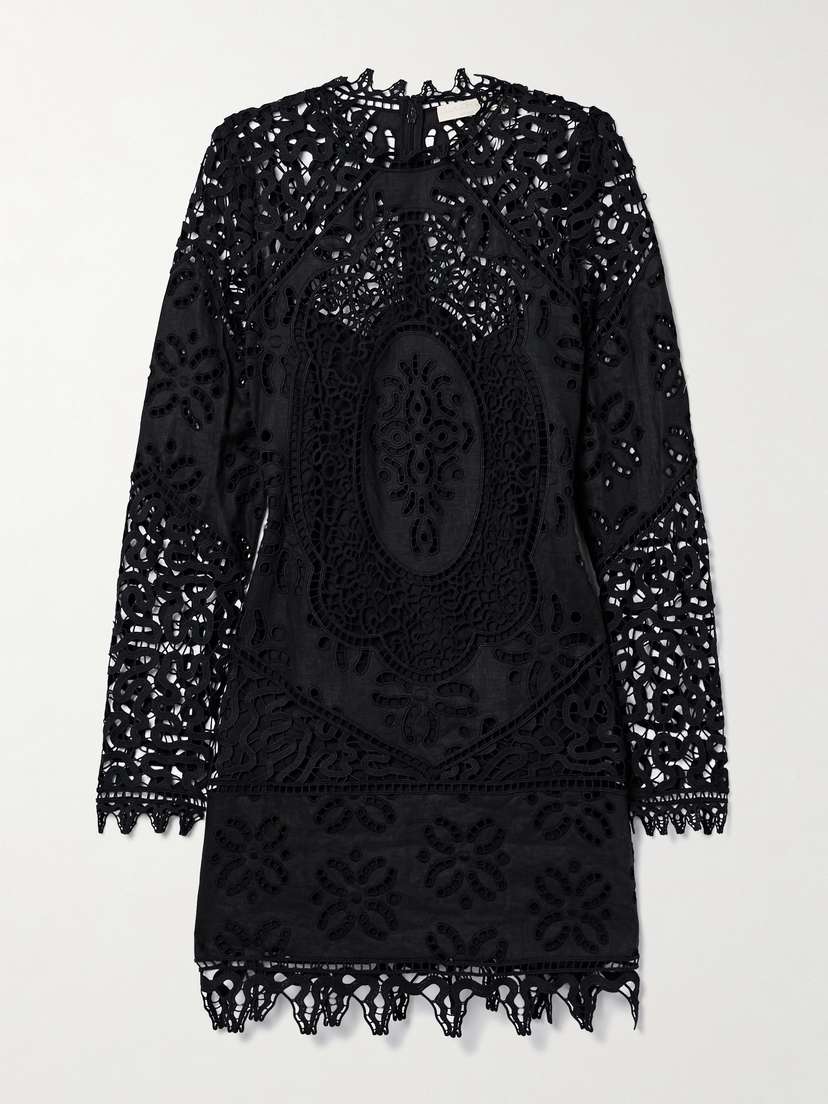 Ulla Johnson Eleni Guipure Lace-trimmed Linen Mini Dress