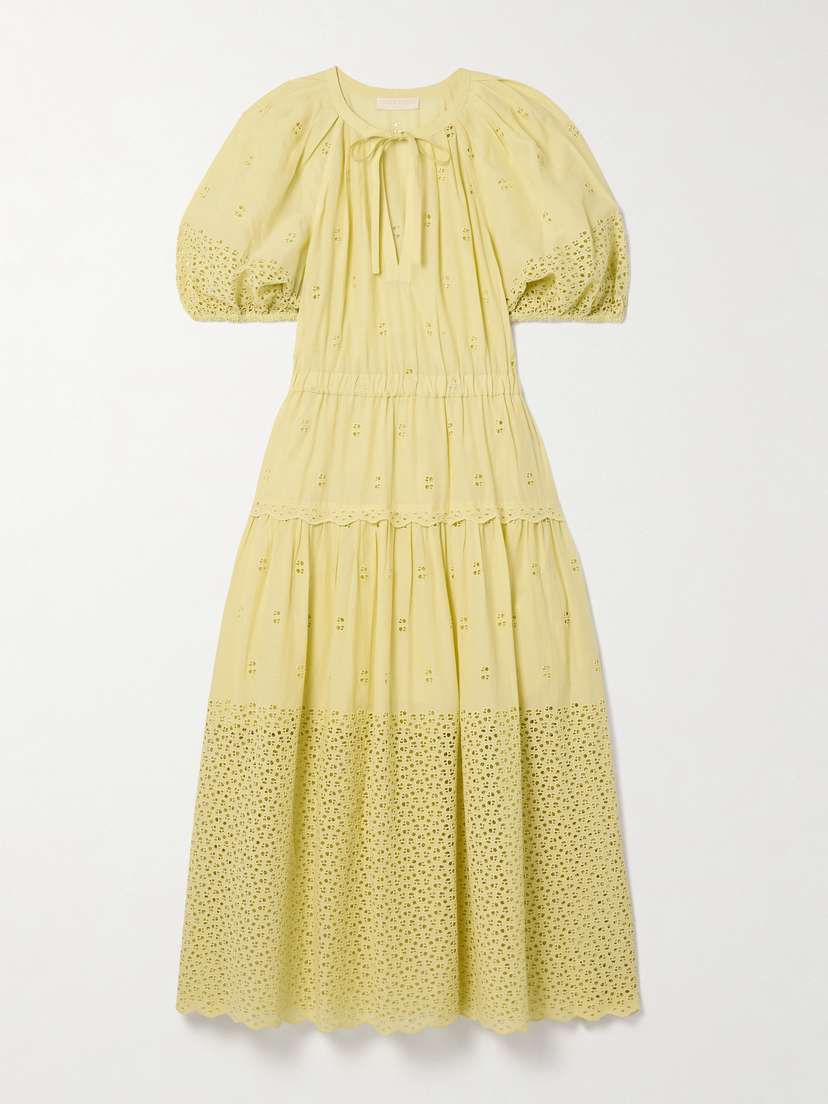 Ulla Johnson Nova Tiered Broderie Anglaise Cotton-poplin Midi Dress