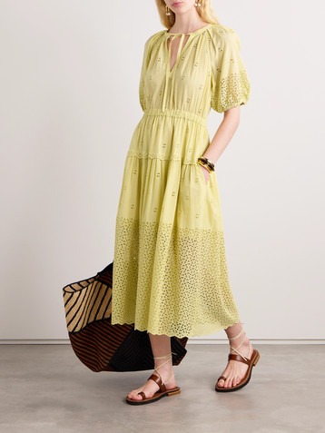Ulla Johnson Nova tiered broderie anglaise cotton-poplin midi dress