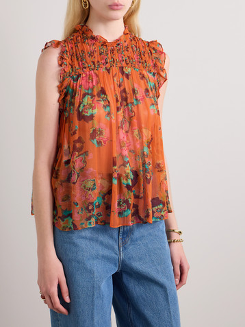 Ulla Johnson Georgina gathered floral-print silk-crepon blouse