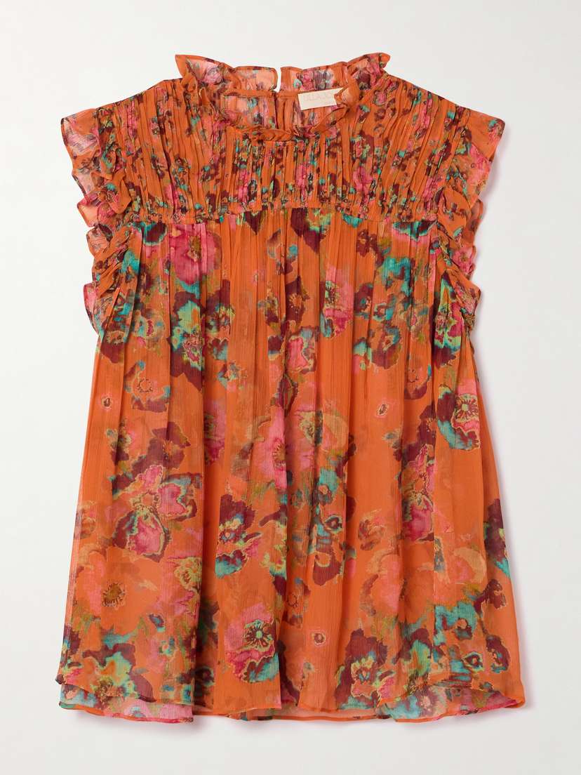 Ulla Johnson Georgina Gathered Floral-print Silk-crepon Blouse