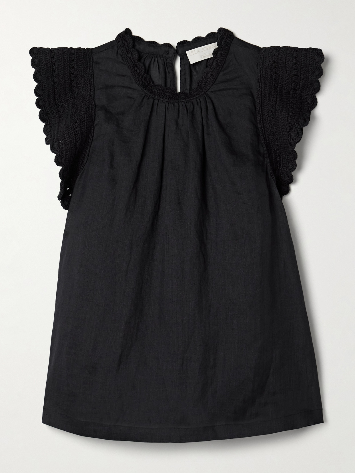ULLA JOHNSON KAI CROCHETED COTTON-TRIMMED RAMIE BLOUSE