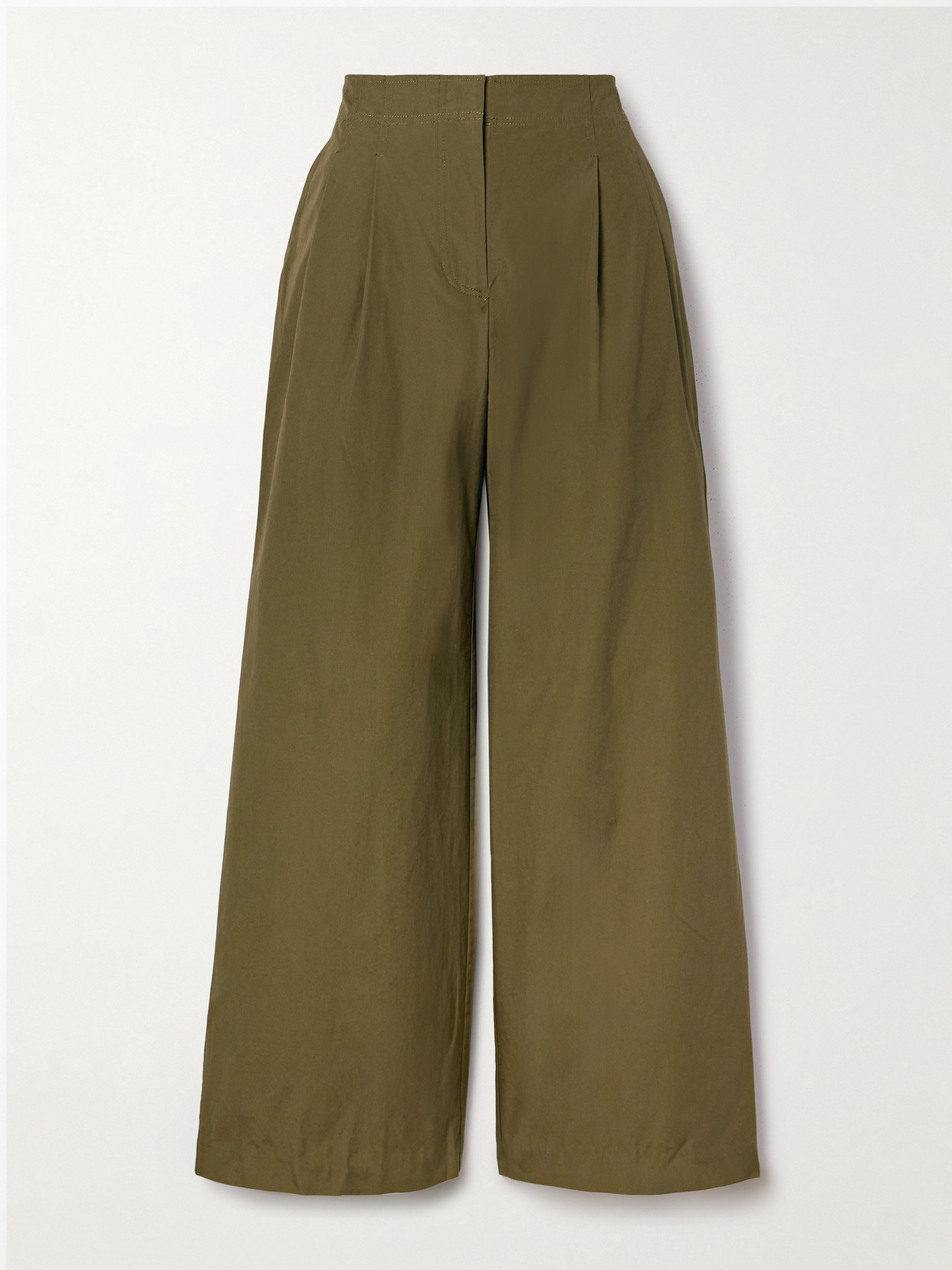 Ulla Johnson Lani Pleated Cotton-poplin Wide-leg Trousers In Green