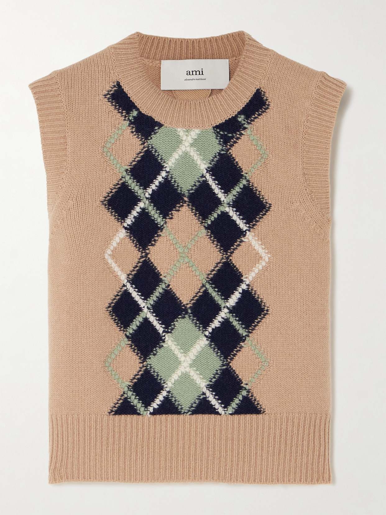 Ami Alexandre Mattiussi Argyle Jacquard-knit Wool And Cashmere-blend Jumper In Neutrals