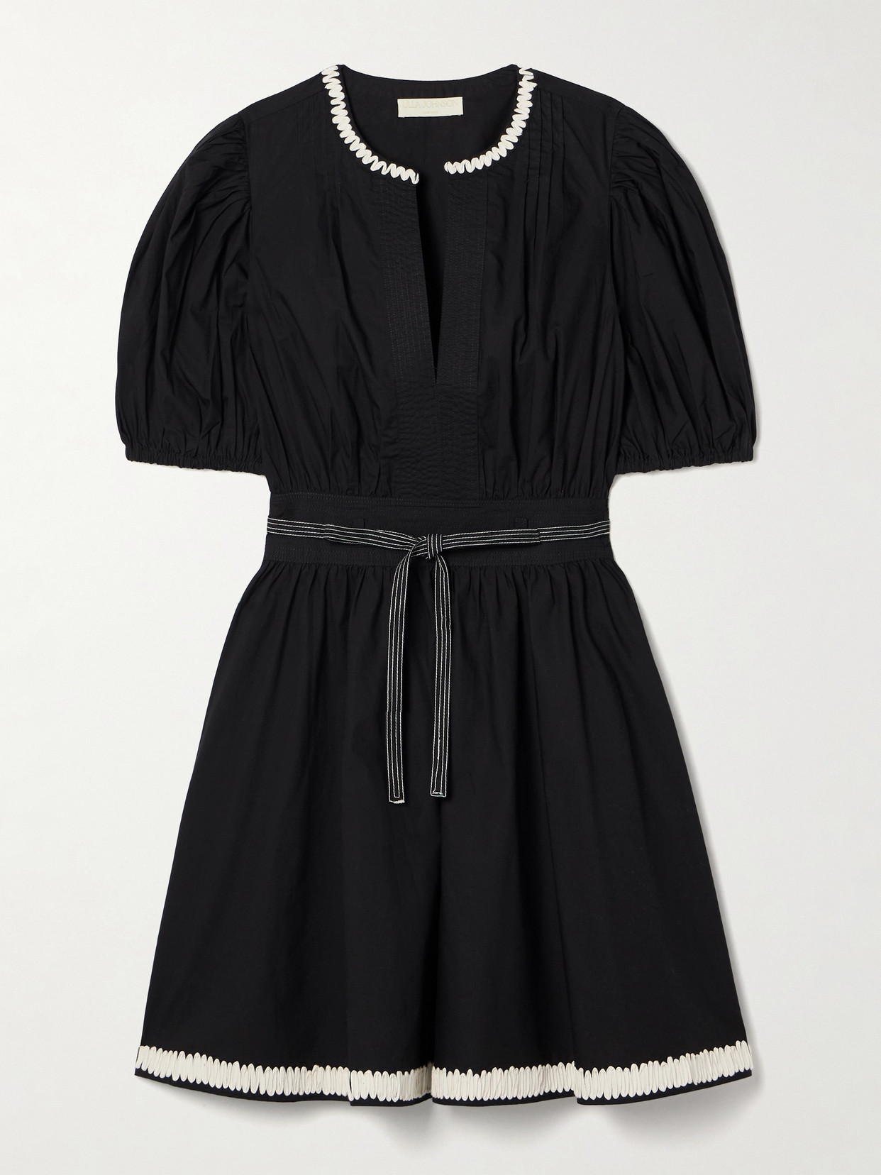 Ulla Johnson - Wilda Belted Gathered Cotton-poplin Mini Dress - Black
