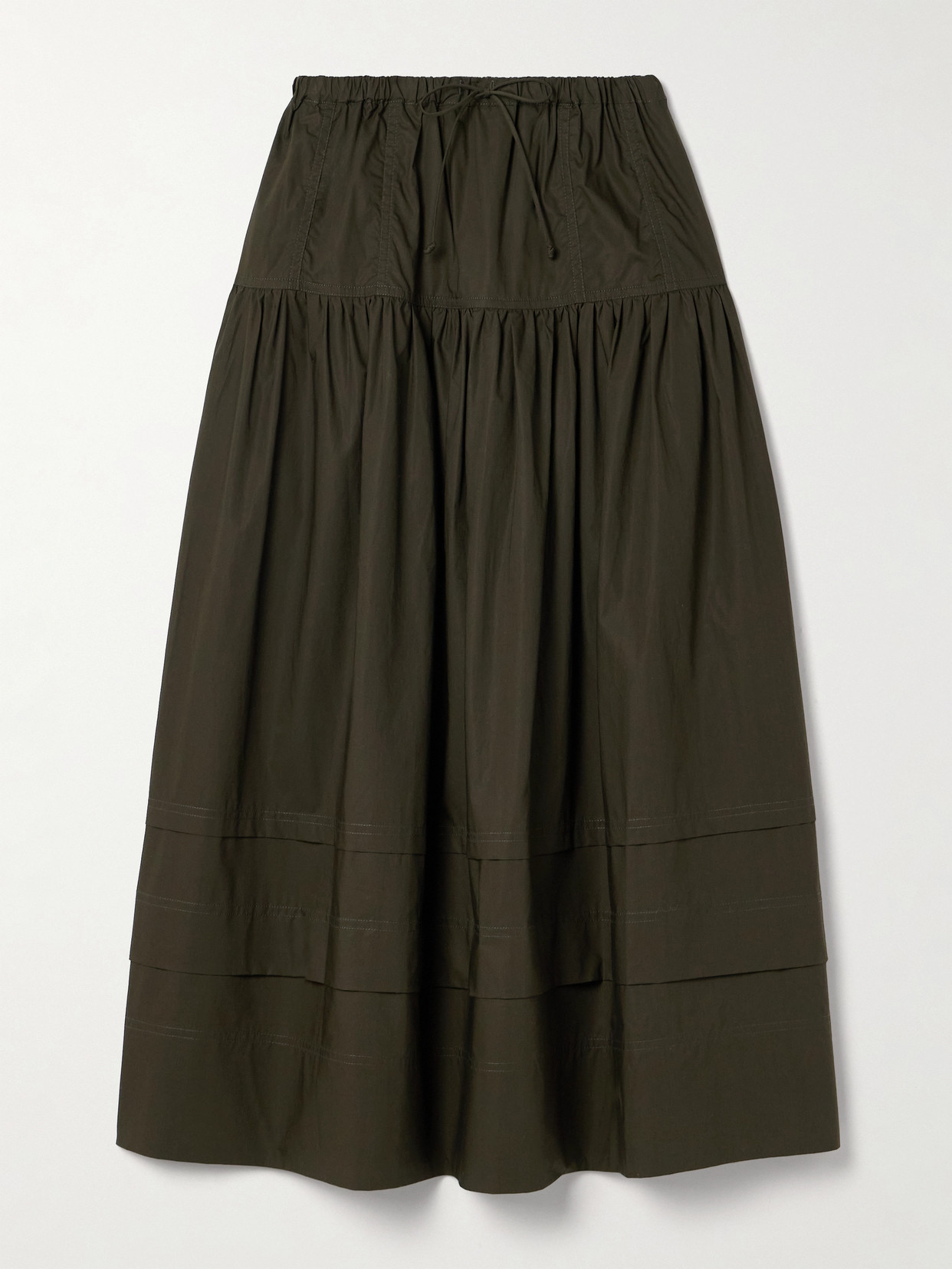 Ulla Johnson Anthia Tiered Cotton-poplin Midi Skirt In Green