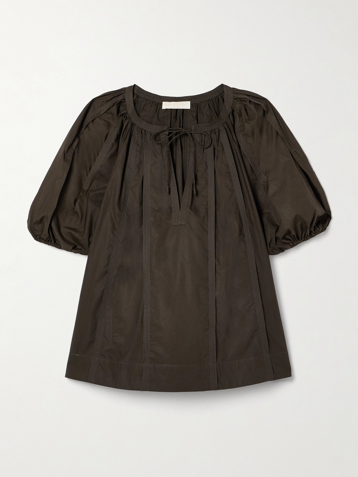 Ulla Johnson - Loli Tie-detailed Gathered Cotton-poplin Top - Green