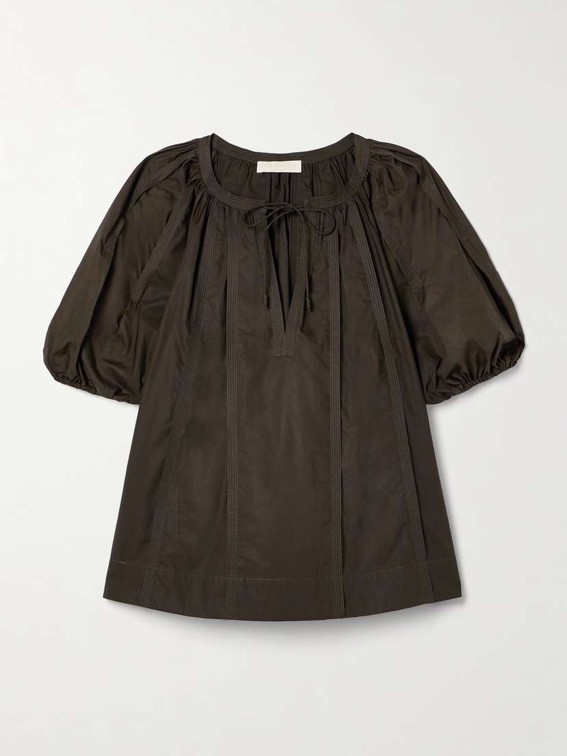 Ulla Johnson Loli Tie-detailed Gathered Cotton-poplin Top