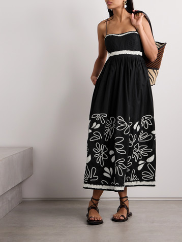 Ulla Johnson Hollis embroidered appliquéd pintucked cotton-poplin midi dress