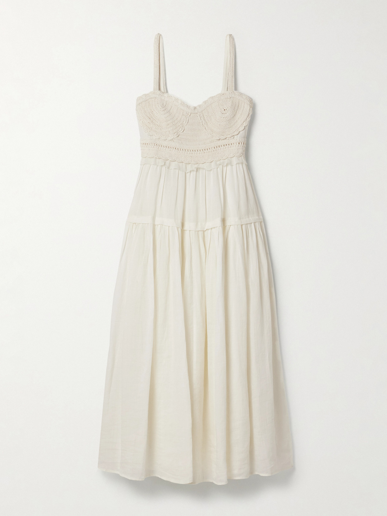 Ulla Johnson - Gisella Ruffled Crocheted Cotton-trimmed Ramie Midi Dress - White