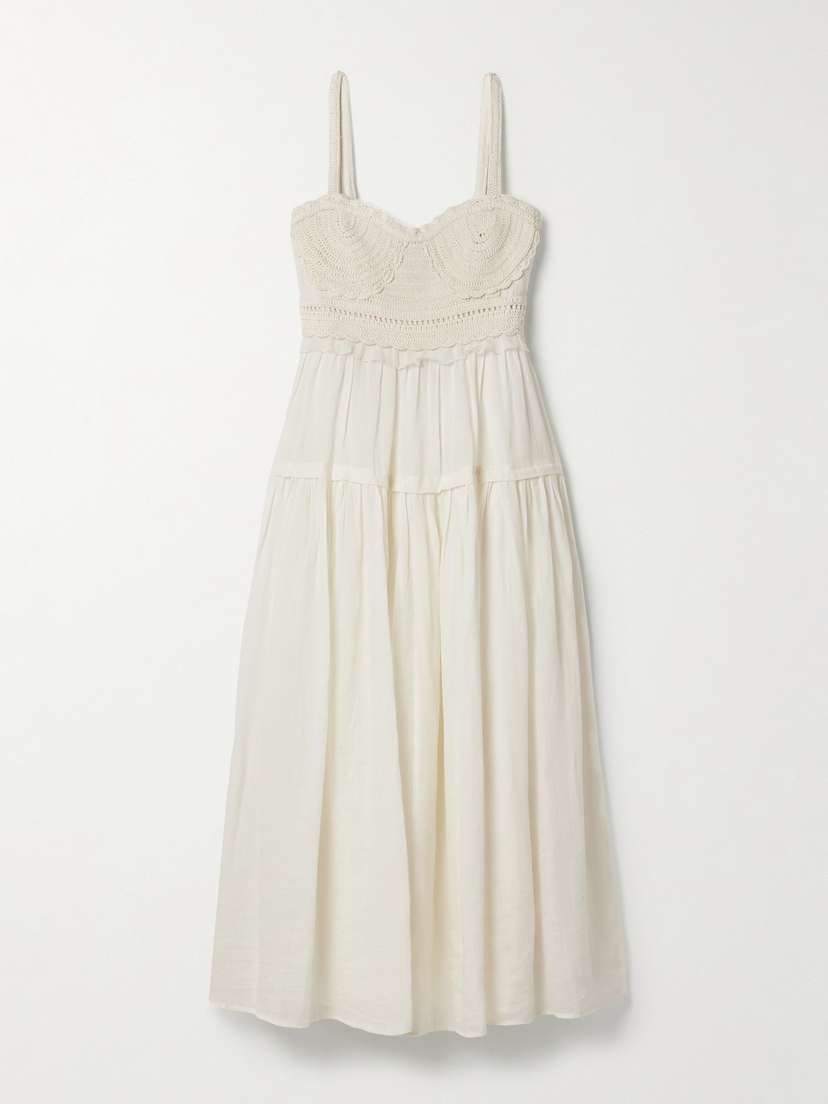 Ulla Johnson Gisella Ruffled Crocheted Cotton-trimmed Ramie Midi Dress