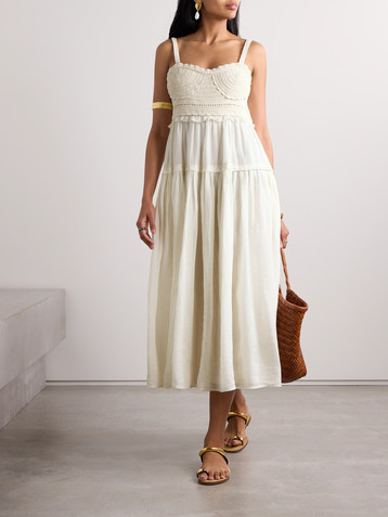Ulla Johnson Gisella ruffled crocheted cotton-trimmed ramie midi dress