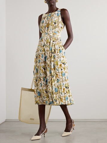 Ulla Johnson Annabeth belted pleated floral-print silk crepe de chine midi dress