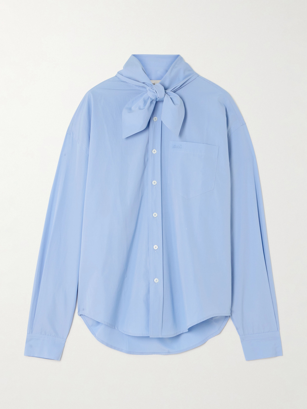 AMI PARIS - Pussy-bow Embroidered Cotton-poplin Shirt - Blue