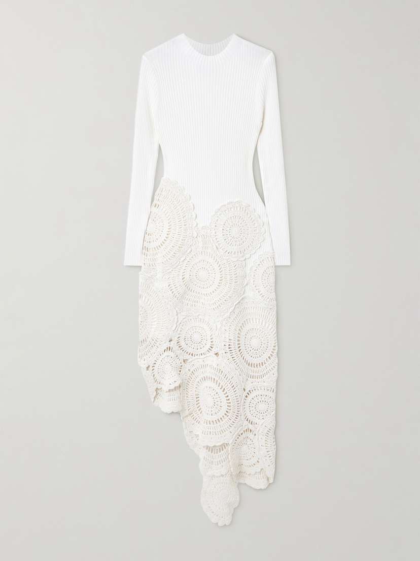 Aje Mosaic Crochet-trimmed Ribbed-knit Midi Dress